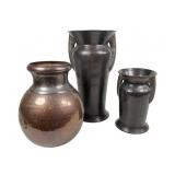 3 Hammered Brass Urns with Patina
