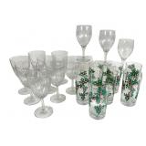 French Pressed Wine Glasses & Holly Tumblers