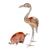 Murano Style Glass Flamingo & Pig Figurines
