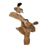 Hand-Carved Marsh Wren Wood Figurines Pair
