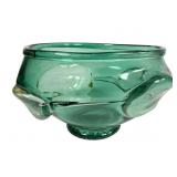 Hand-Blown Green Art Glass Bowl Signed