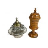Olivewood Besamim Spice Box & Silver Plate