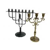 Vintage Wrought Iron Hanukkah Menorah & Brass
