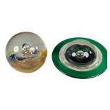 Signed Welsagrm Saturn & Bubble Paperweights