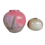 Handmade Pottery Lot Signed Pink 6.5 in