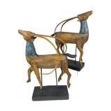 Pair Wooden Folk Art Gazelles