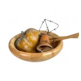 Dansk Wooden Salad Bowl with Pottery Fruit &