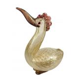 Murano Glass Bird Figurine 9 Inches w/ Gold Fleck