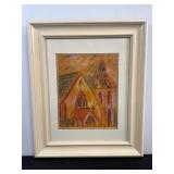 Charles Frith pastel church scene, signed