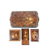 Italian Inlaid Wood Music Boxes & Tray