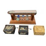 3 Music Boxes & Stained Obelisk w/Marbles