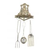 Cast Iron or Bronze Utensil Holder with Items