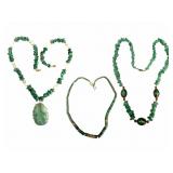3 Vintage Jade & Aventurine Style Beaded Necklaces