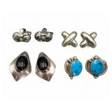 4 Pairs Sterling Earrings, Taxco