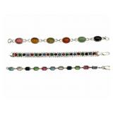3 Sterling & Gemstone Bracelets, 7 Inch