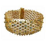 18k Gold Mesh Bracelet with Blue Stones