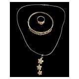 Sterling Floral Pink Stone Jewelry Set