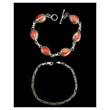 Sterling & Pink Coral Bracelets, 2 Pieces