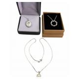 3 Sterling Necklaces with CZ & Aquamarine