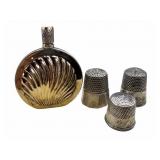 Sterling Perfume & 3 Marked Thimbles