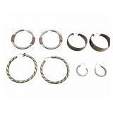 4 Pair Sterling Hoop Earrings