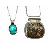 Sterling Jasper Pendant & Turquoise Necklace