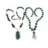2 Vintage Malachite, MOP & Sterling Necklaces