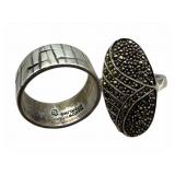 2 Sterling Rings: Marcasite & Hand Wrought