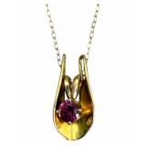 14k Pendant Necklace with Ruby Like Stone