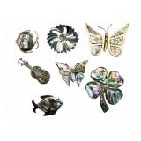 7 Sterling & Abalone Mexican Brooches