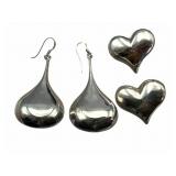 2 Pair Sterling Earrings, Taxco Hearts & 925