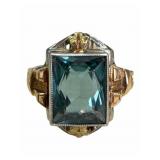 14k Blue Stone Art Deco Ring