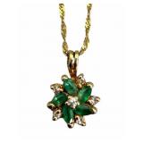 14k Diamond & Emerald Pendant Necklace
