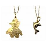 10k & 14k Bear & Dolphin Pendant Necklaces
