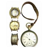 Illinois Pocket Watch & 3 Watch Bezels Lot