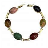 14k Carved Scarab Mixed Stone Bracelet