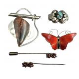 Sterling & Silver Brooches, Pins, Turquoise