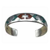 Delvin Nelson Navajo Silver Turquoise, Coral Cuff