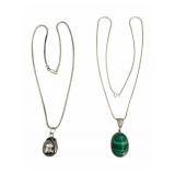 2 Sterling Pendant Necklaces: Mexican Orb Locket