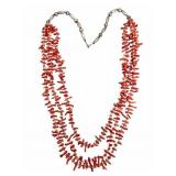 Vintage Branch Coral & Sterling Multi Strand