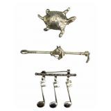 3 Sterling Brooches: Turtle, Horse, Music Notes