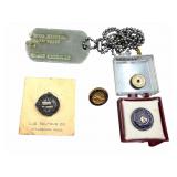 Vietnam Era Dog Tags, 10k GF & Sterling Pins