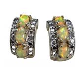 925 Opal & Diamond Earrings
