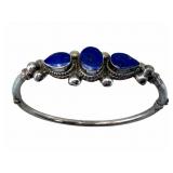 Sterling & Blue Lapis Hinged Bangle