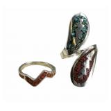 2 Vintage Sterling Turquoise & Coral Rings