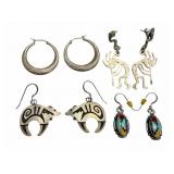 4 Pair Sterling Earrings, Inlaid Stones
