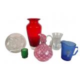 Fenton Cranberry Opalescent Pitcher & Glass