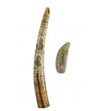 Resin Repro Scrimshaw Walrus Tusk & Whale