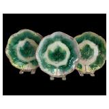 Three Antique Majolica Leaf Plates