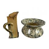 Signed Pottery Ewer & Vintage Ceramic Spittoon